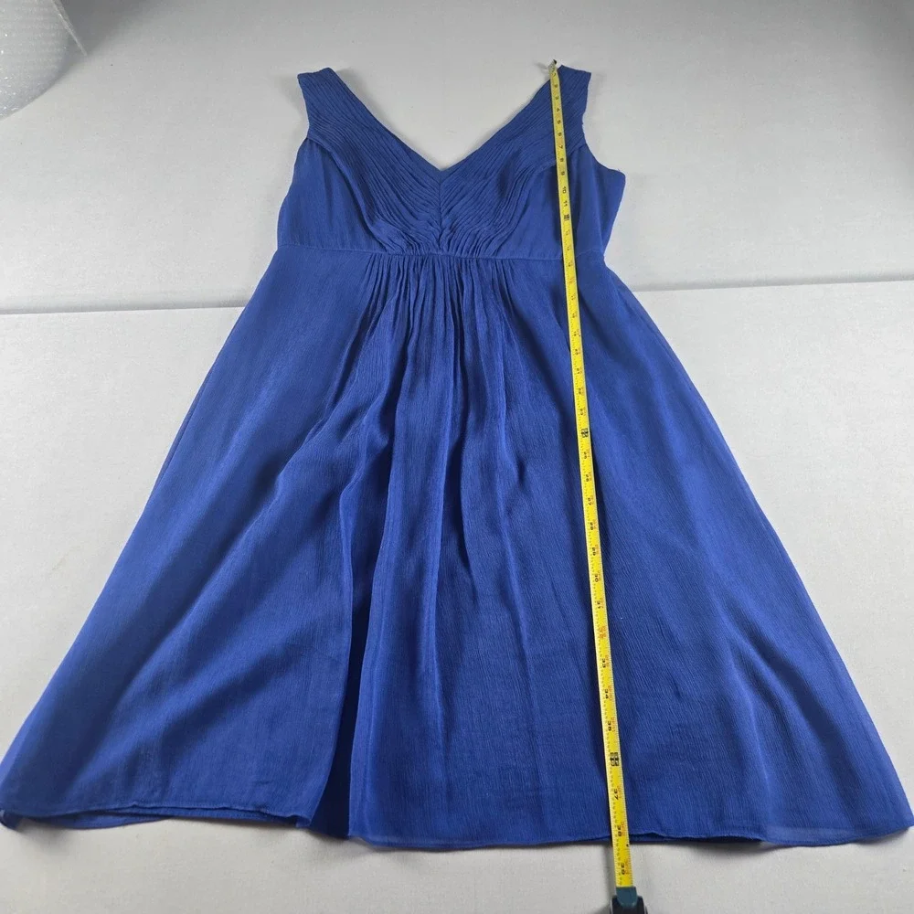 J.Crew 100% Silk Sleeveless‎ Midi Dress Women's Size 10 Blue Pleated V-Neck